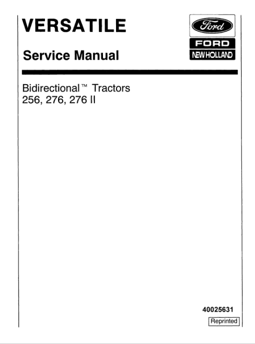 Ford Versatile 256, 276, 276II Tractor Service Manual