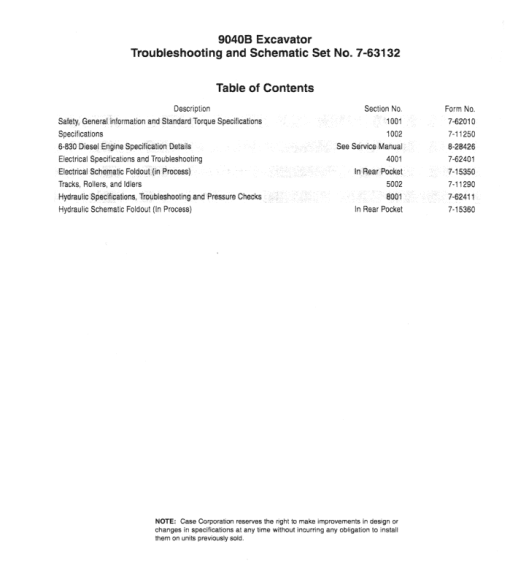 Case 9040B Excavator Service Manual