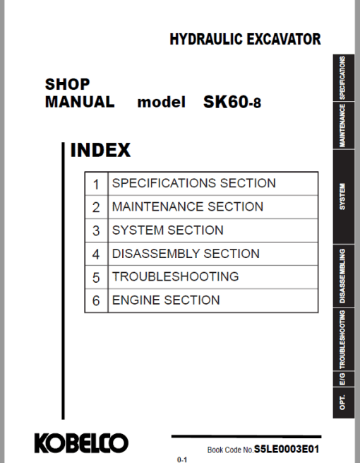 Kobelco SK60-8 Hydraulic Excavator Repair Service Manual