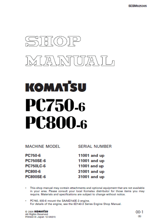 Komatsu PC750-6, PC750LC-6, PC800-6 Excavator Service Manual - Image 2