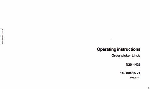 Linde N20L, N20LI, N20LX, N20V, N20VI, N20, N25 Pallet Trucks Series 149 Repair Service Manual - Image 5