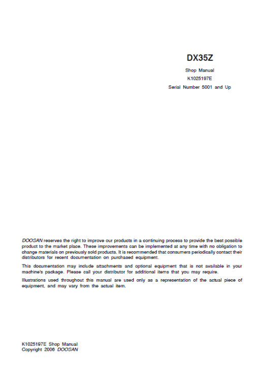 Doosan DX35Z Excavator Service Manual