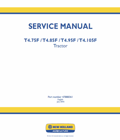 New Holland T4.75F, T4.85F, T4.95F, T4.105F Tractor Service Manual