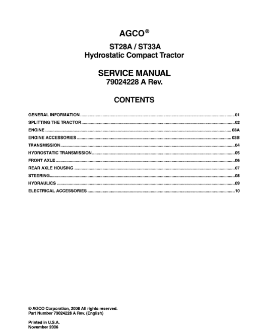 AGCO ST28A, ST33A Tractor Service Manual