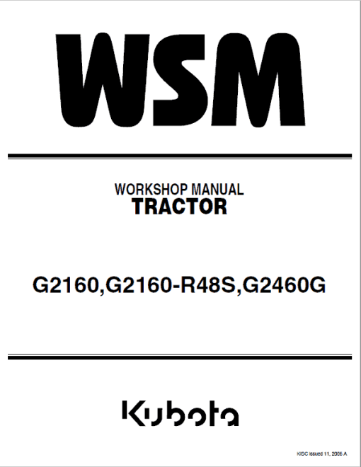 Kubota G2160, G2160-R48S, G2460G Mower Workshop Service Manual