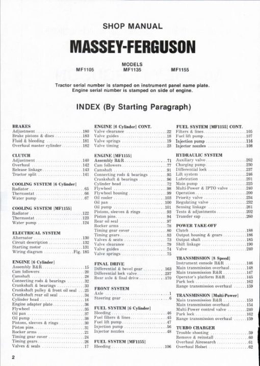 Massey Ferguson MF 1105, MF 1135, MF 1155 Tractor Service Manual