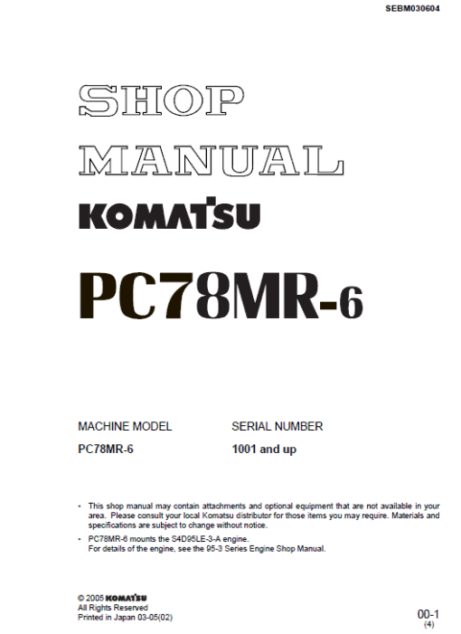 Komatsu PC78MR-6 Excavator Service Manual