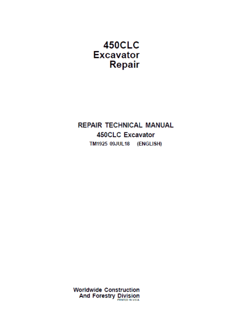 John Deere 450CLC Excavator Repair Technical Manual