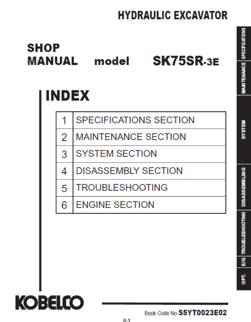 Kobelco SK75SR-3E Hydraulic Excavator Repair Service Manual