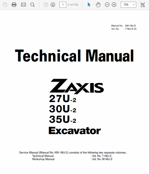 Hitachi Zaxis ZX27U-2, ZX30U-2, ZX35U-2 Excavator Service Repair Manual - Image 2