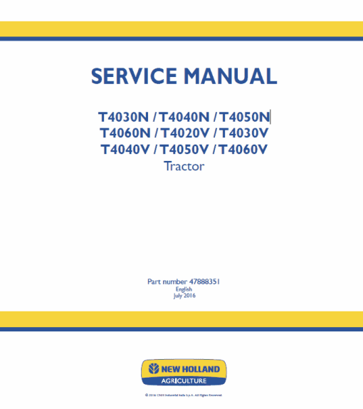 New Holland T4020V, T4030V, T4040V, T4050V, T4060V Tractor Service Manual