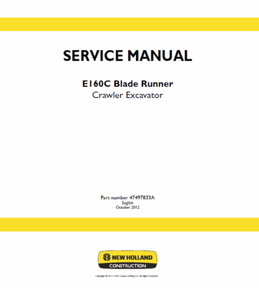 New Holland E160C Crawler Excavator Service Manual