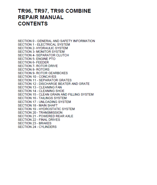 New Holland TR96, TR97, TR98 Combine Service Manual