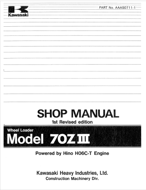 Kawasaki 70ZIII Wheel Loader Service Manual