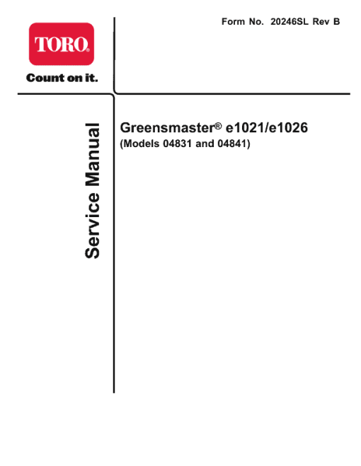 Toro Greensmaster e1021 Service Repair Manual