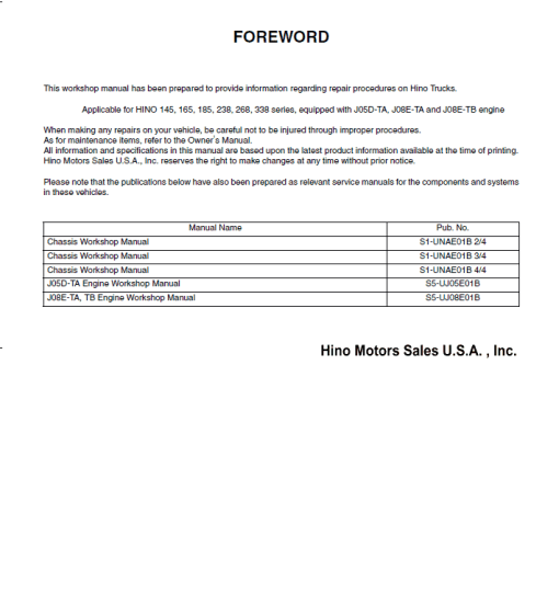 Hino 145, 165, 185, 238, 268, 338 Series Year 2005 Repair Manual - Image 2