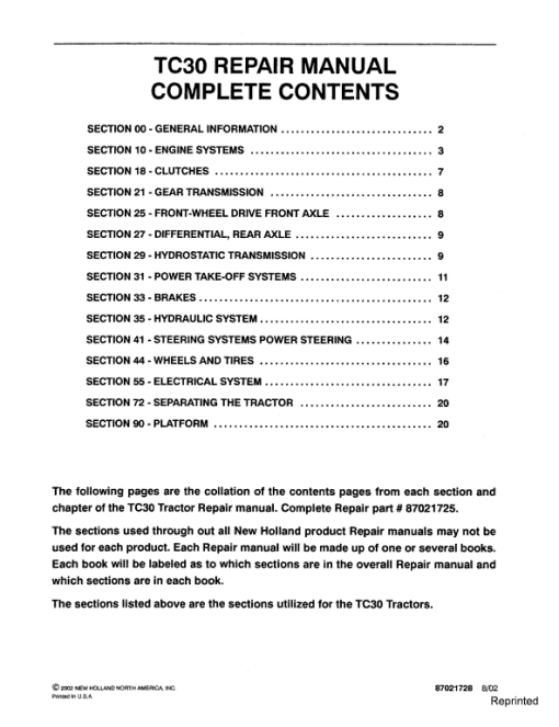 New Holland TC30 Tractor Service Manual - Image 2