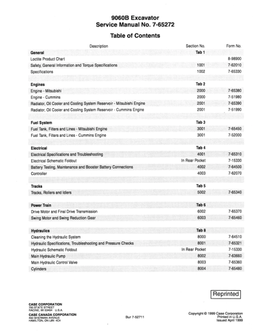 Case 9060B Excavator Service Manual