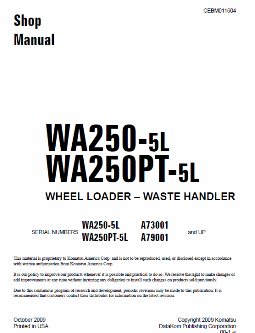 Komatsu WA250-5, WA250PT-5, WA250-5H Wheel Loader Service Manual - Image 3