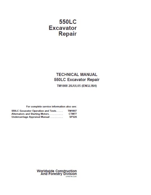 John Deere 550LC Excavator Repair Technical Manual