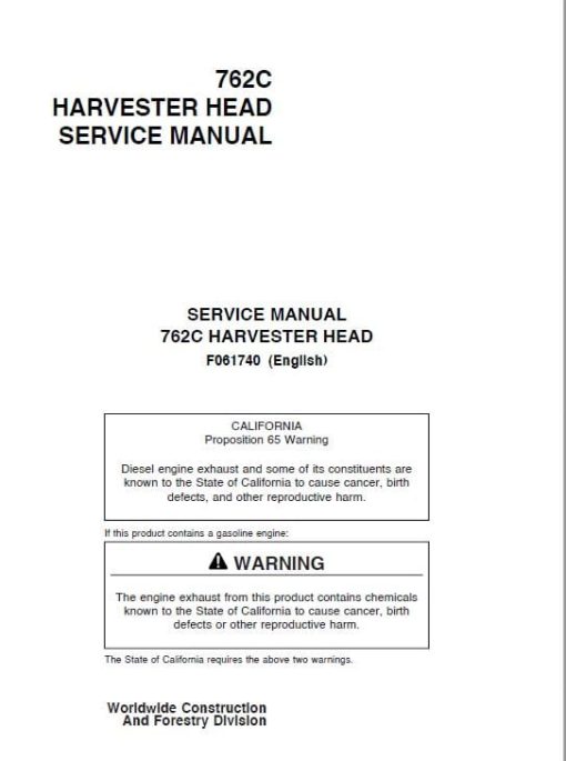 Timberjack 762C Harvester Head Service Repair Manual (SN 01FA1056 and up)