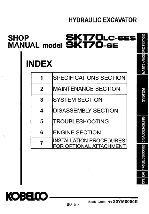 Kobelco SK170-6E and SK170LC-6E Excavator Service Manual