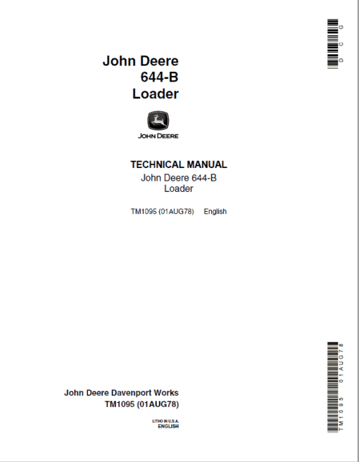 John Deere 644B Loader Repair Technical Manual (TM1095 and TM3202)