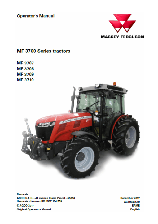 Massey Ferguson 3707, 3708, 3709, 3710 Tractor Manual