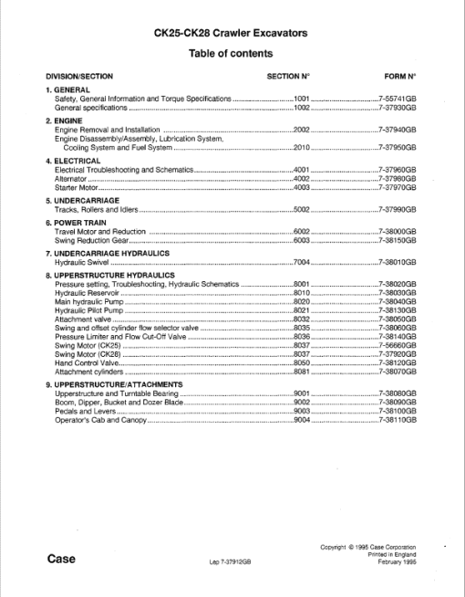 Case CK25, CK28 Excavator Service Manual