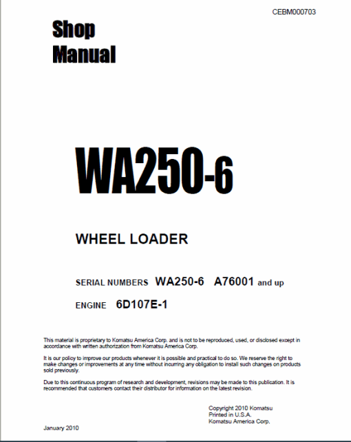 Komatsu WA250-6, WA250PZ-6 Wheel Loader Service Manual - Image 2