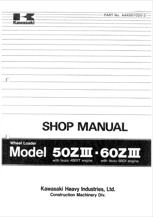 Kawasaki 50ZIII Wheel Loader Service Manual