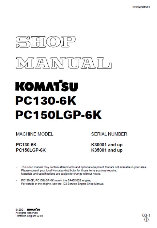 Komatsu PC130-6K, PC150LGP-6K Excavator Service Manual