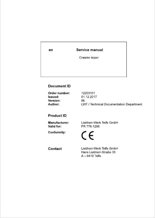 Liebherr PR 776 Crawler Dozer Repair Service Manual