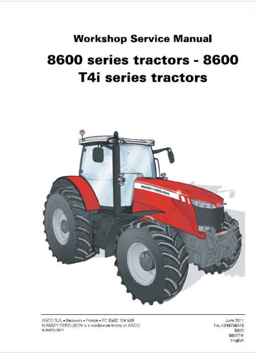 Massey Ferguson 8650, 8660, 8670, 8680, 8690 Tier 4i Tractor Service Manual