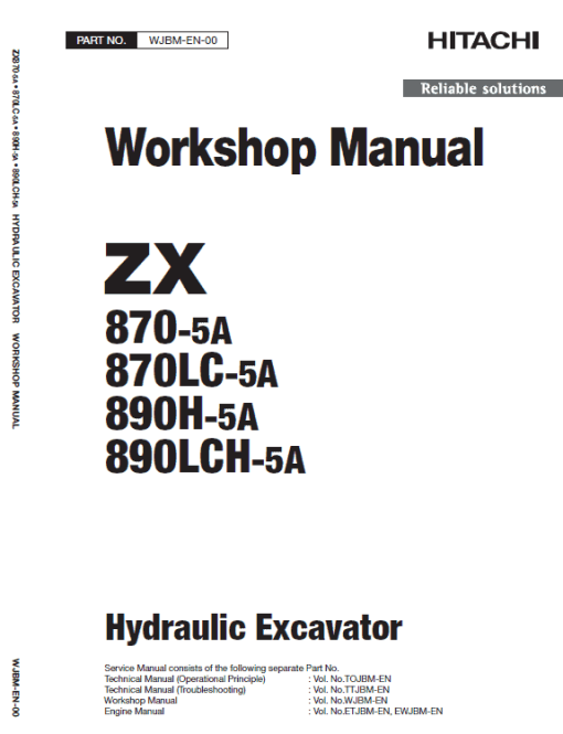 Hitachi ZX870-5A and 890H-5A Excavator Service Repair Manual