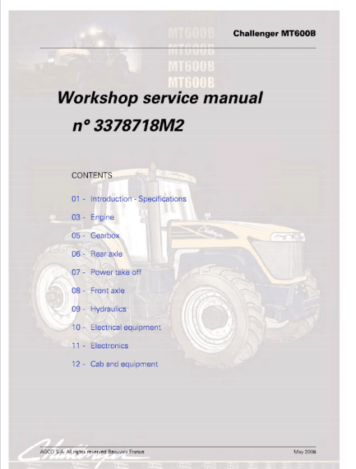 Challenger MT635B, MT645B, MT655B, MT665B Tractor Workshop Manual