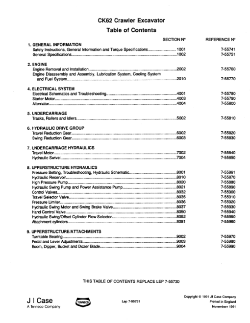 Case CK62 Excavator Service Manual