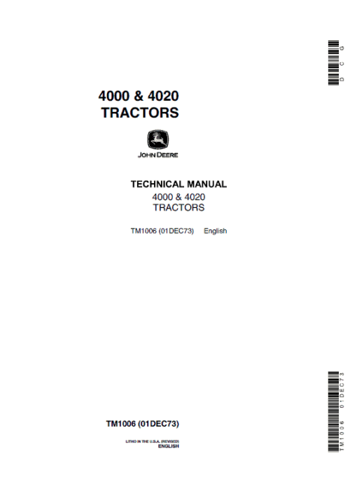 John Deere 4000, 4010, 4020 Tractors Repair Technical Manual