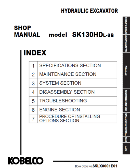 Kobelco SK130HDL-8B Hydraulic Excavator Repair Service Manual