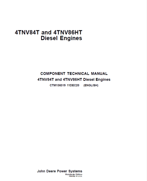 John Deere 4TNV84T and 4TNV86HT Diesel Engines Repair Manual (CTM136319)