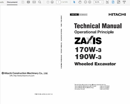 Hitachi ZX170W-3 and ZX190W-3 Excavator Service Repair Manual - Image 2