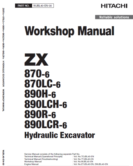 Hitachi ZX870-6 and ZX890H-6 Excavator Service Repair Manual