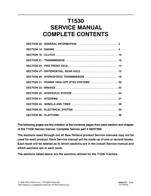 New Holland T1530 Tractor Service Manual