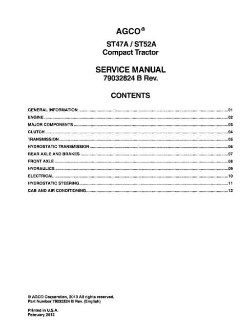 AGCO ST47A, ST52A Tractor Service Manual