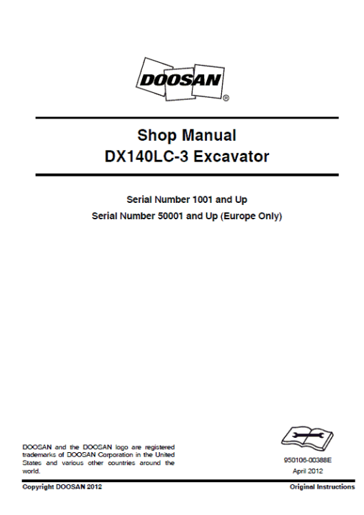 Doosan DX140LC-3 and DX140LC-5 Excavator Service Manual