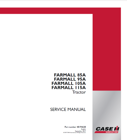 Case Farmall 85A, 95A, 105A, 115A Tractor Service Repair Manual