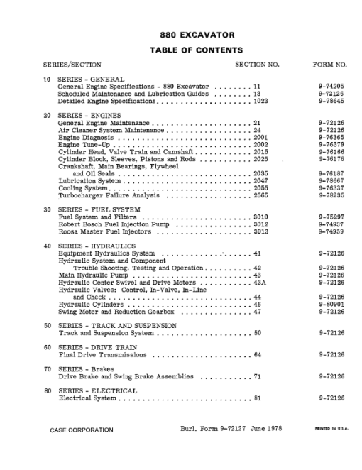 Case 880 Excavator Service Manual