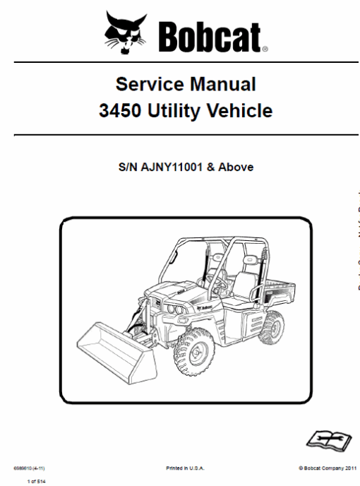 Bobcat 3450 Utility Vehicle Service Repair Manual