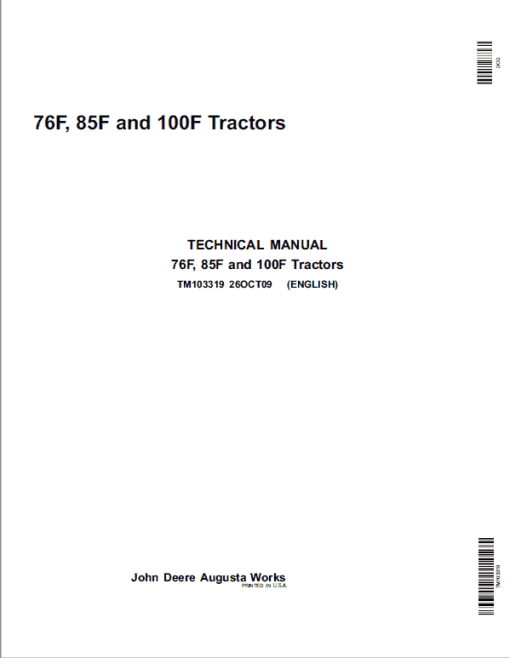 John Deere 76F, 85F, 100F Tractors Repair Technical Manual