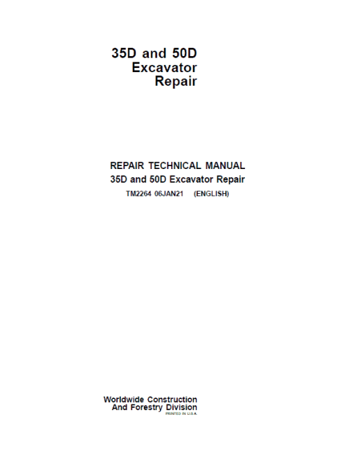 John Deere 30D, 50D Excavator Repair Technical Manual